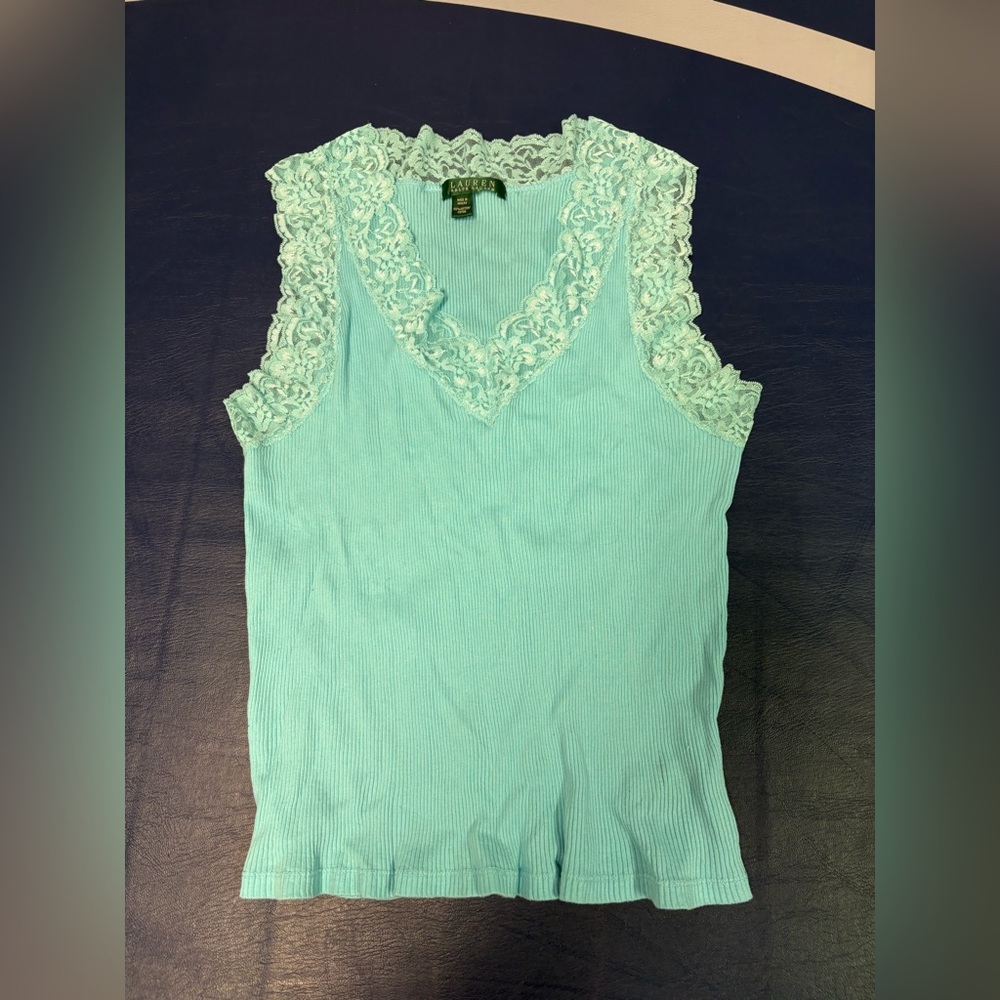 Lauren Ralph Lauren fitted blue lace tank top